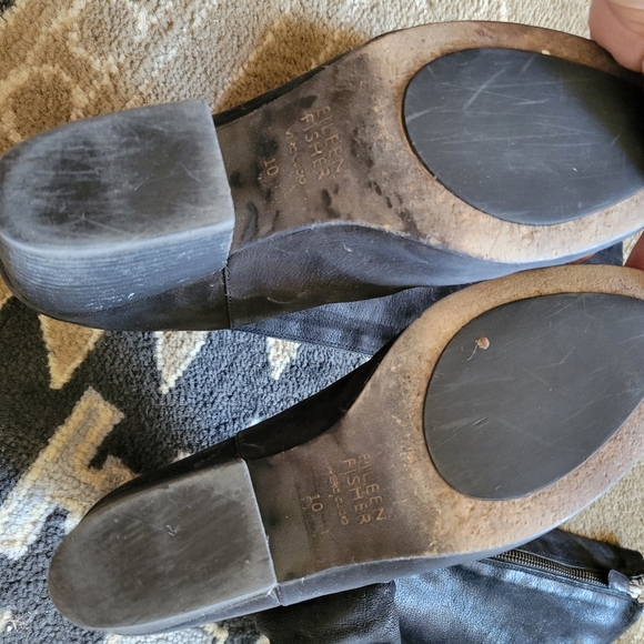 Eileen Fisher Black Leather Heeled Tall Boots - Picture 7 of 12